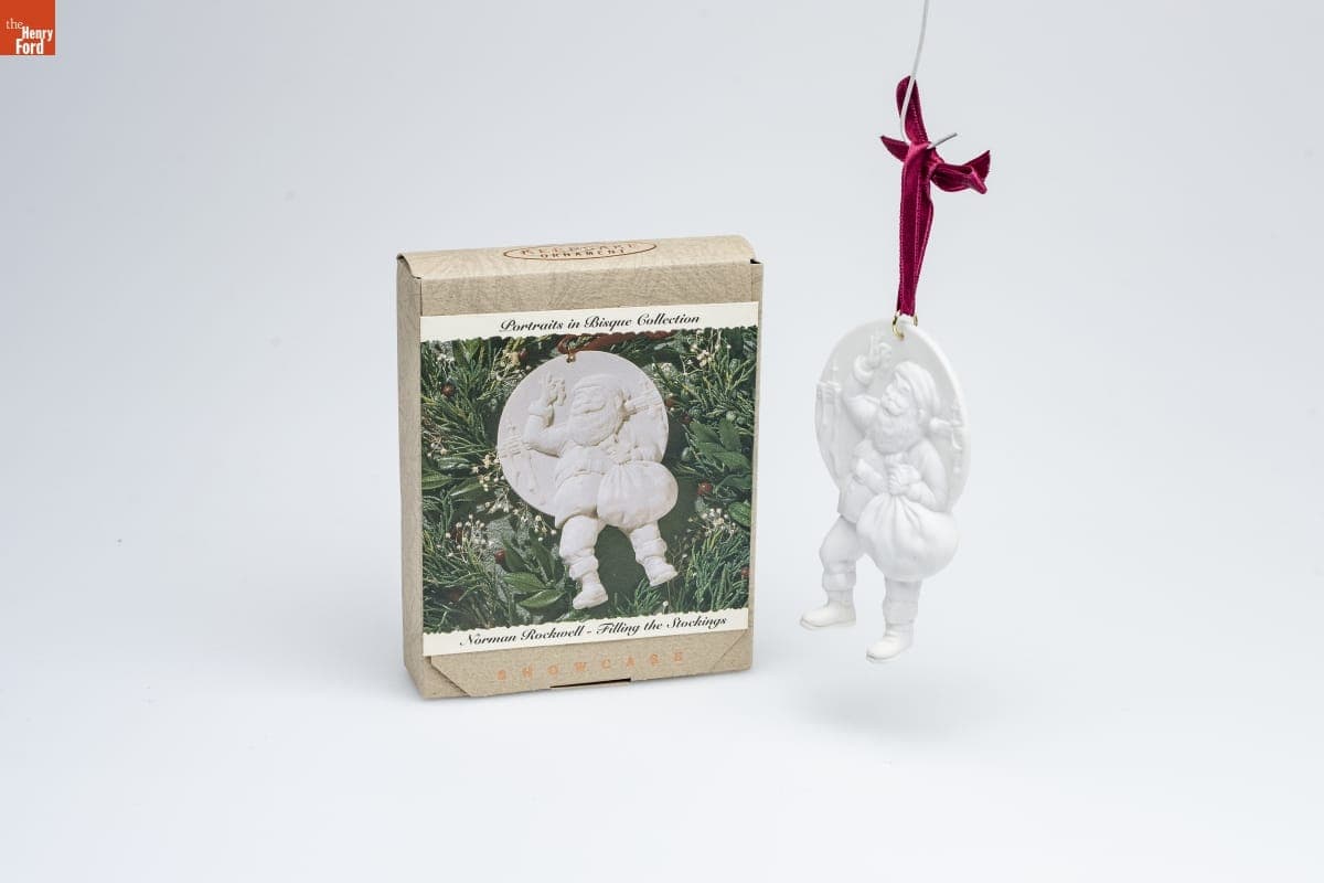 Hallmark "Portraits in Bisque Collection: Norman Rockwell - Filling the Stockings" Christmas Ornament, 1993