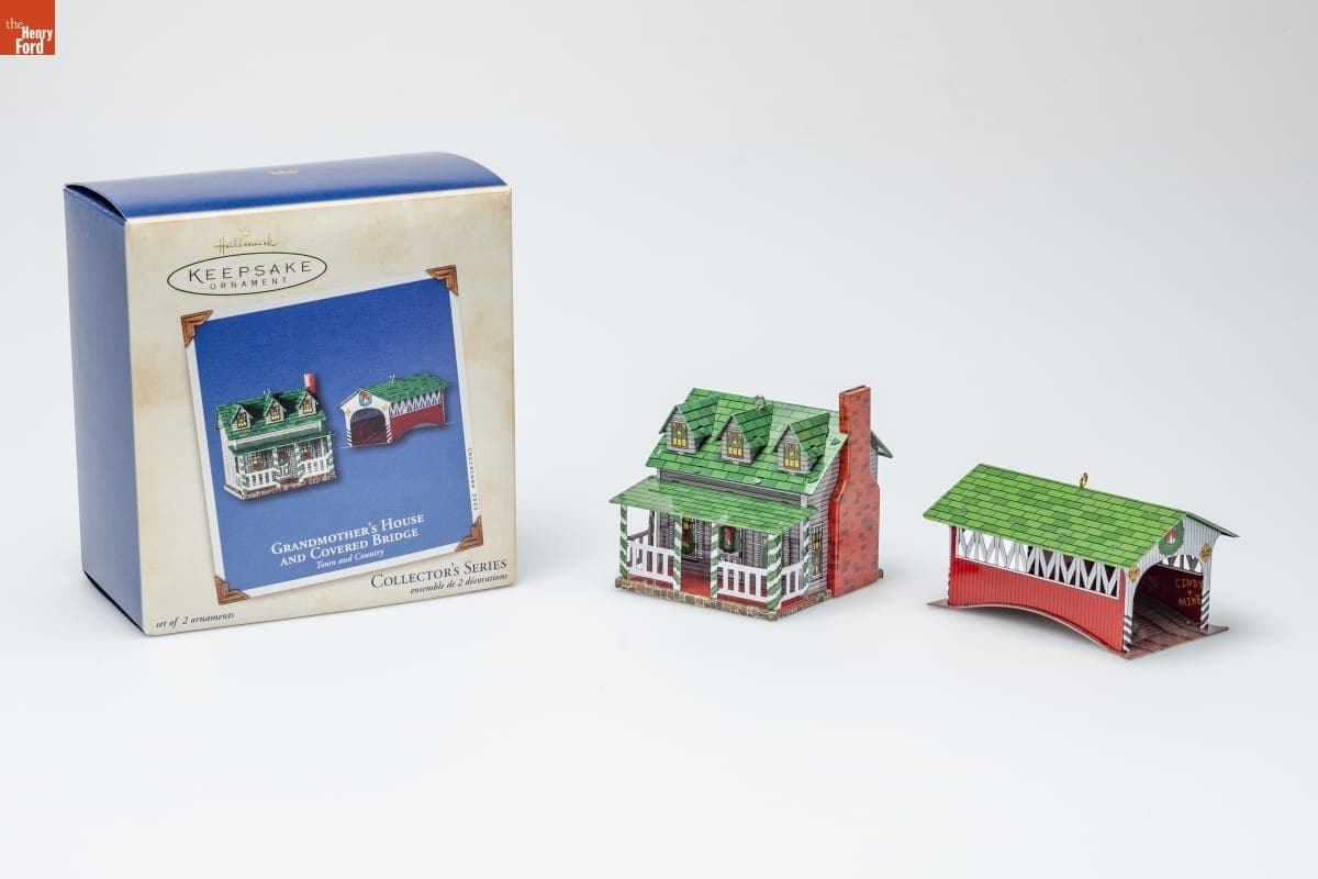 Hallmark "Town and Country Series: Grandmother's House and Covered Bridge" Christmas Ornaments, 2002