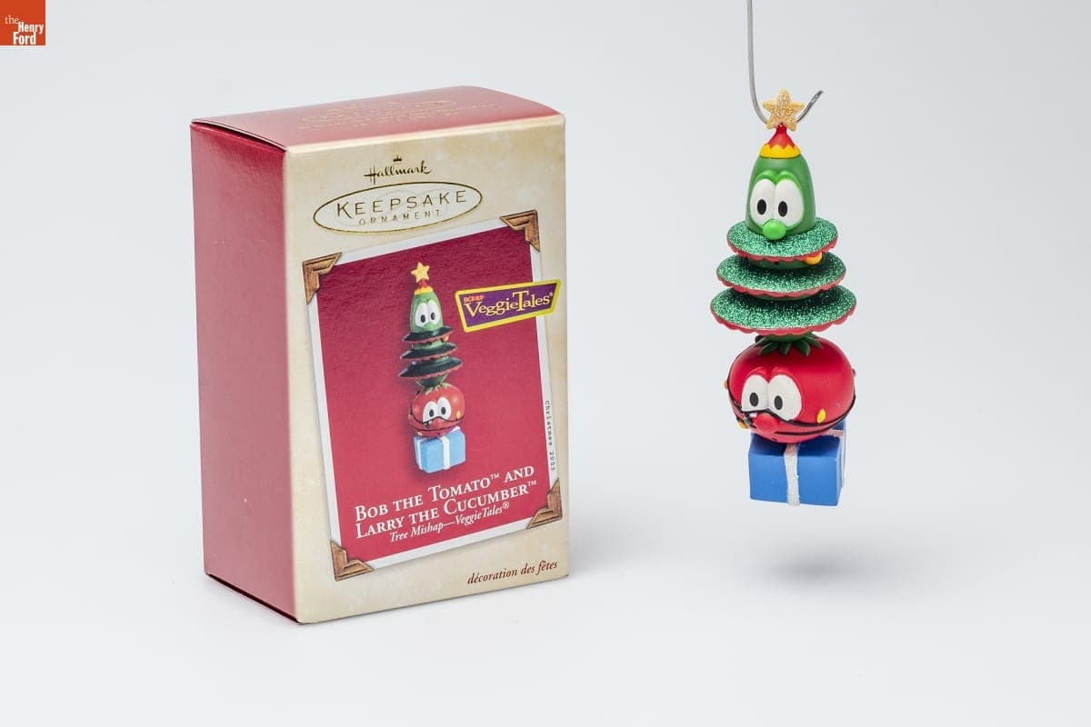 Hallmark "VeggieTales Bob the Tomato and Larry the Cucumber: Tree Mishap" Christmas Ornament, 2003