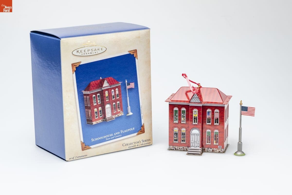 Hallmark "Town and Country Series: Schoolhouse and Flagpole" Christmas Ornaments, 2003