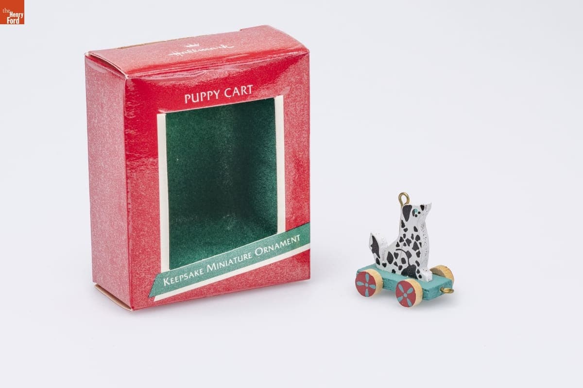 Hallmark "Puppy Cart" Miniature Christmas Ornament, 1989