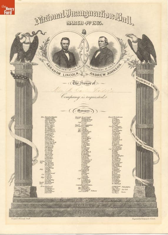 Invitation to the Lincoln and Johnson National Inauguration Ball, 1865