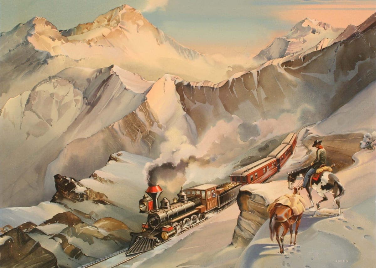Light Snow in the Pass, Painted by Virgil M. Exner circa 1970