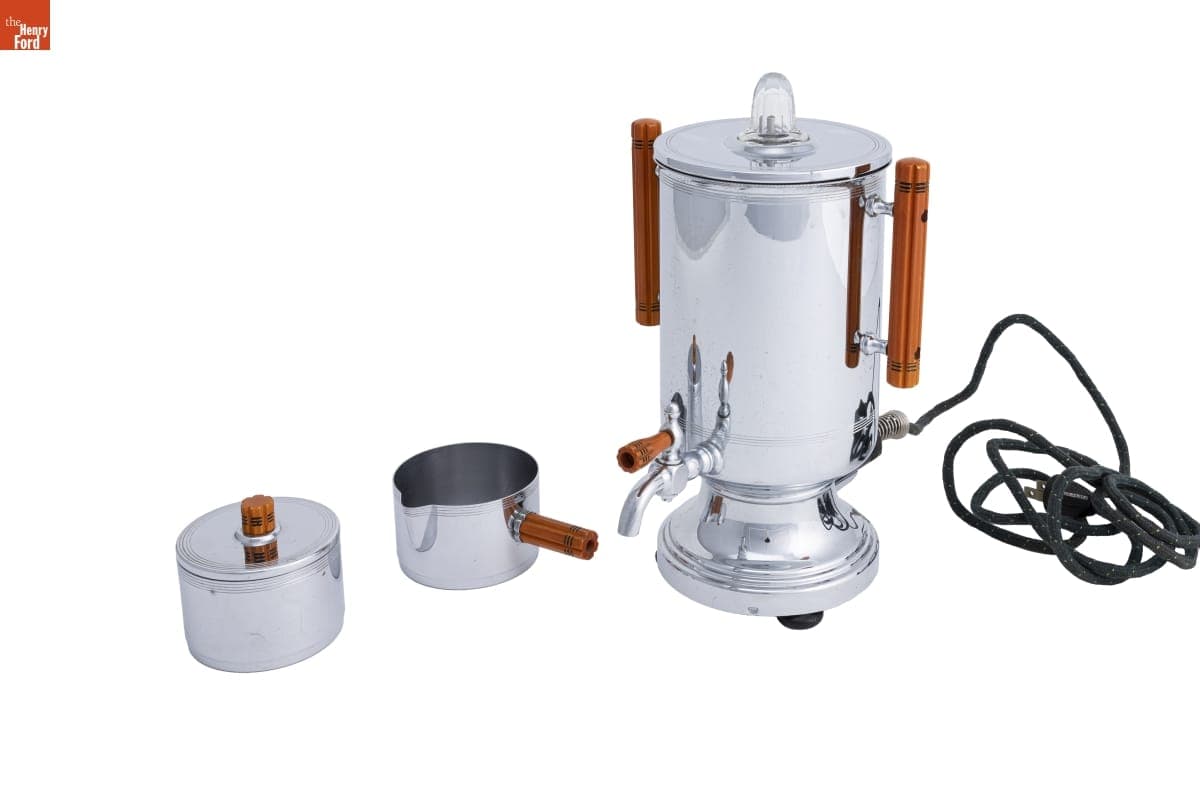 Farberware Percolator and Sugar and Creamer Set, 1935-1940
