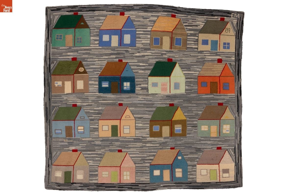 "Cottages" Hooked Rug, 1989