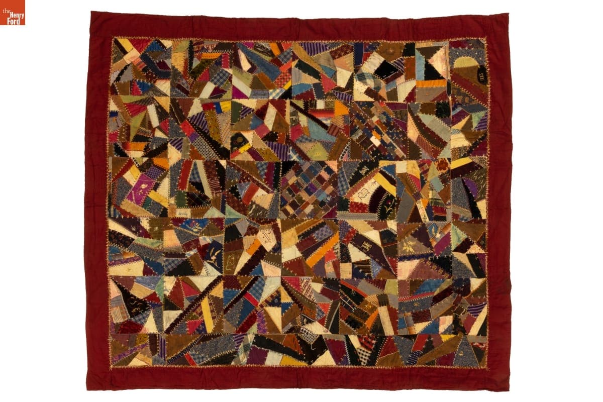 Crazy Quilt, Made by Margaret Kempf, Sainte Genevieve, Missouri, circa 1885