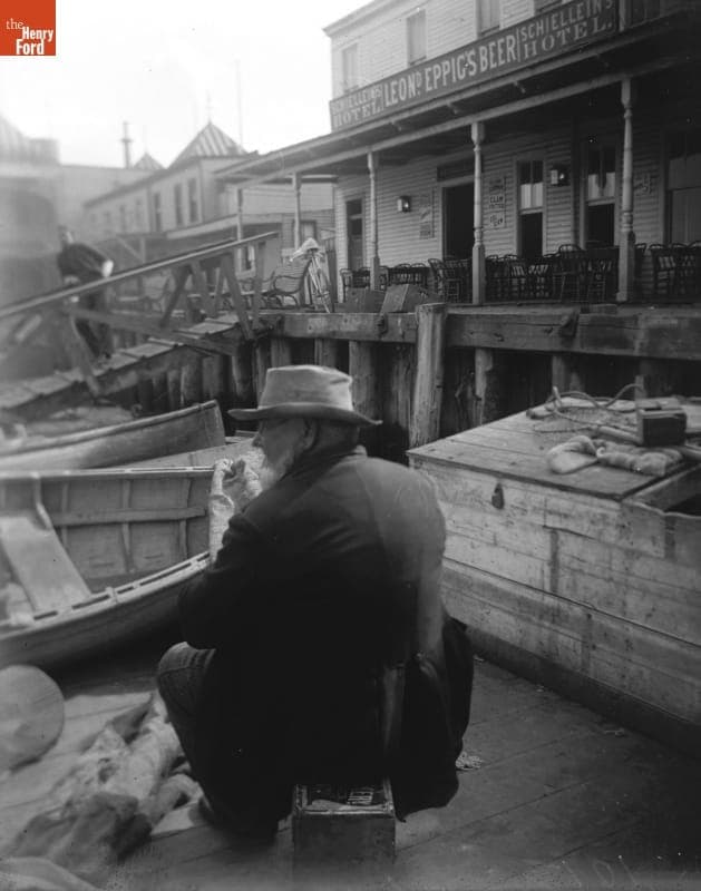 Captain Johnson with Fishing Boat, Canarsie, Brooklyn, New York, 1890-1915
