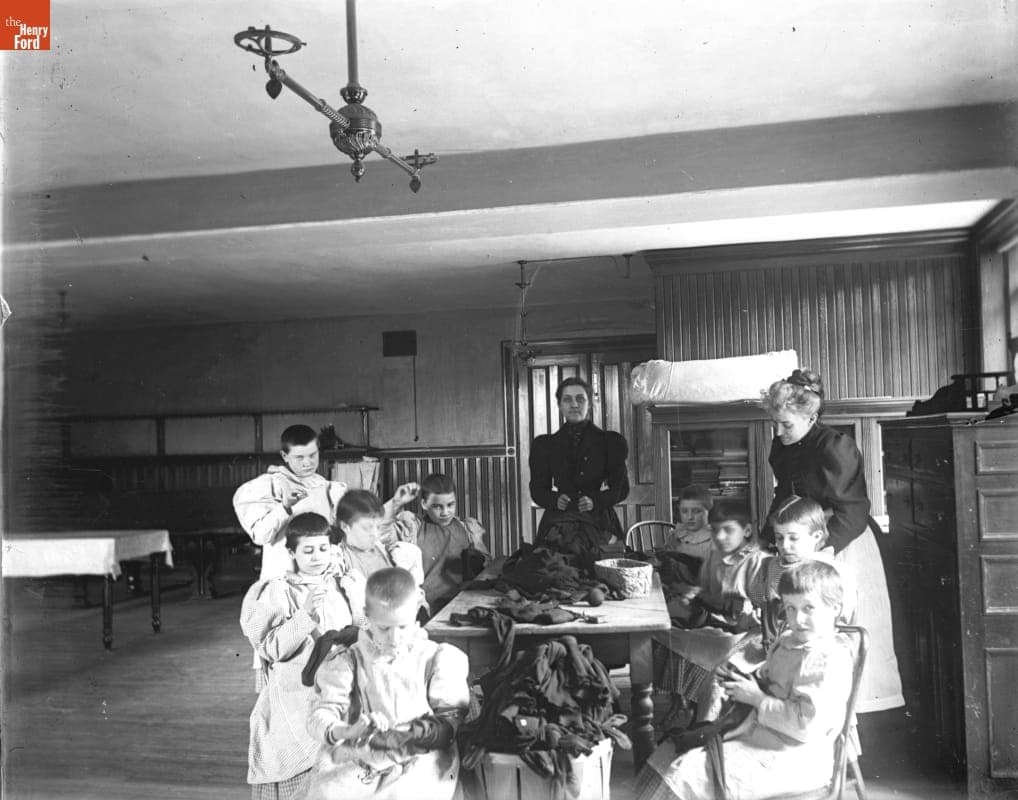 Industrial School, Girls in Darning Class, 1890-1915