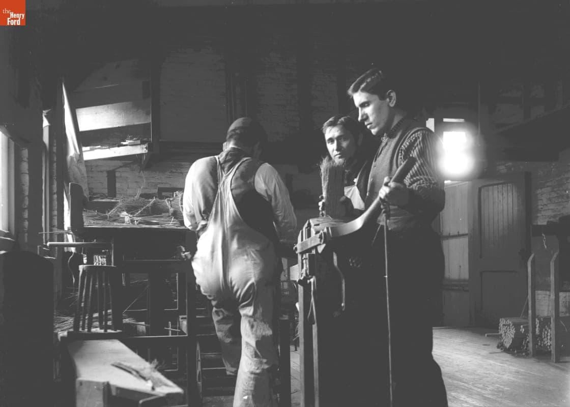 A Broom Trimmer at the Home for Blind, New York, 1890-1915