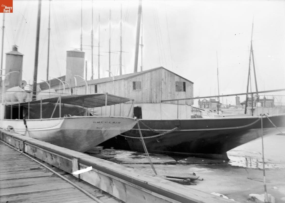 Boats Docked at Tebo's Basin, Including Rheclair from New York, 1890-1915