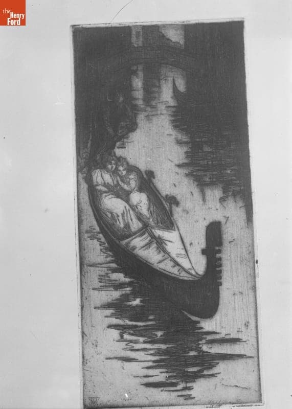 Etchings by Trowbridge, People in Gondola, 1890-1915