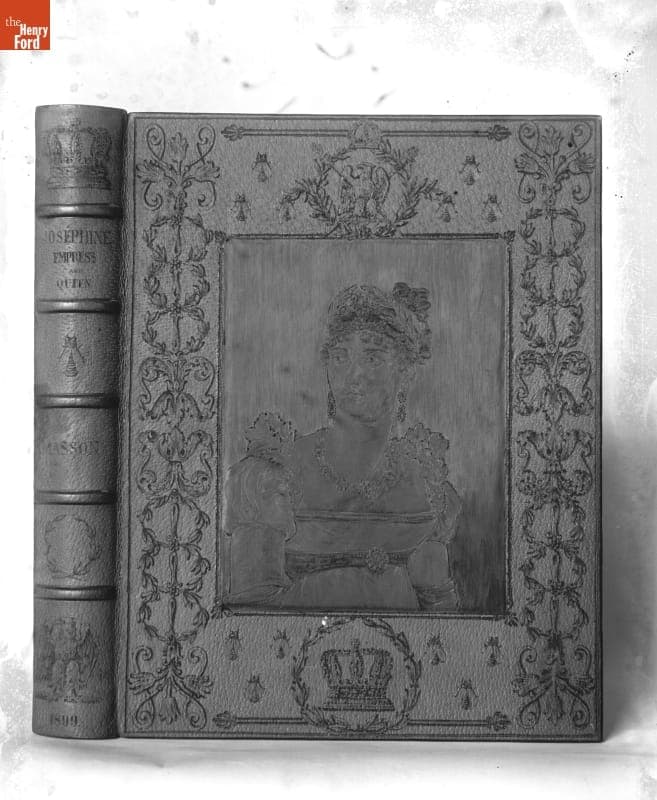 Book Cover, "Josephine Empress and Queen" by Frederic Masson, Published 1899, F.J. Pfister, Binder, Pyrographic Front Cover Decoration, 1890-1915