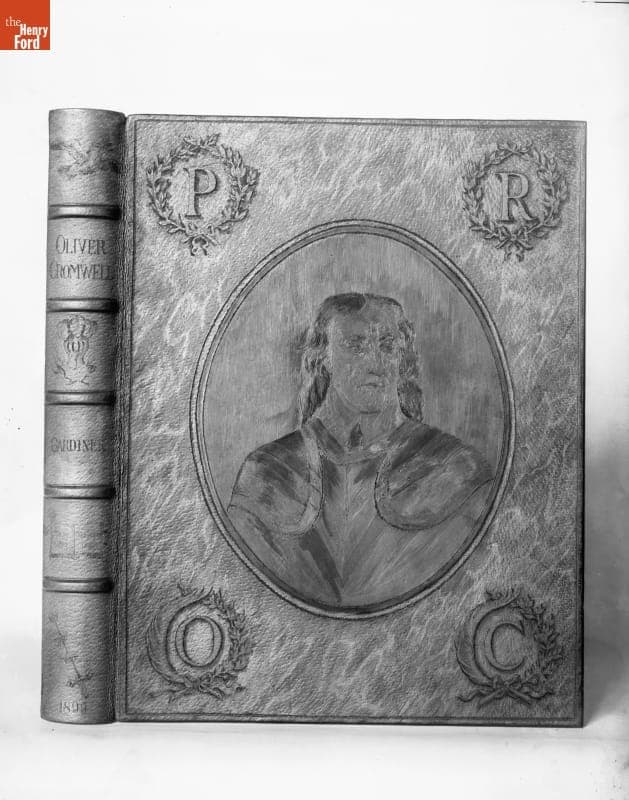 Book Cover, "Oliver Cromwell" by Samuel R. Gardiner, Published 1901, F.J. Pfister, Binder, Pyrographic Front Cover Decoration, 1890-1915