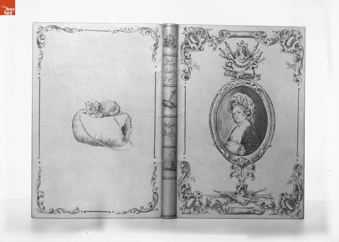 Book Cover, Pyrographic Decoration, "Sunshade, Glove & Muff.," 1890-1915