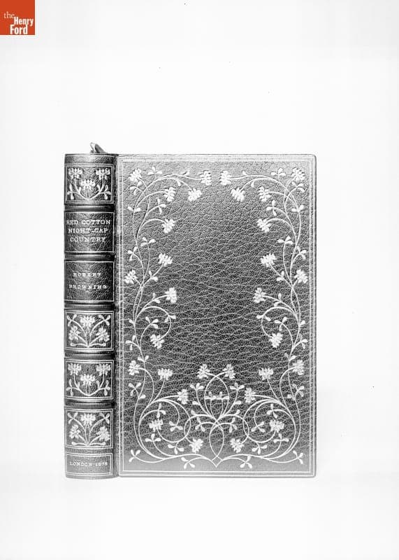 Book Cover, "Red Cotton Night Cap Country" by Robt. Browning.  Red Tooling in Gold, Stikeman & Co., 1890-1915