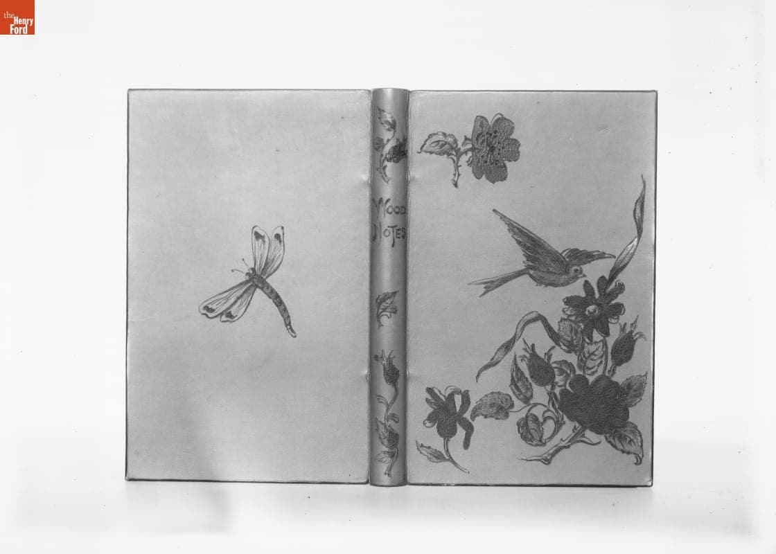 Book Cover with Pyrographic Decoration, "Wood Notes," 1890-1915