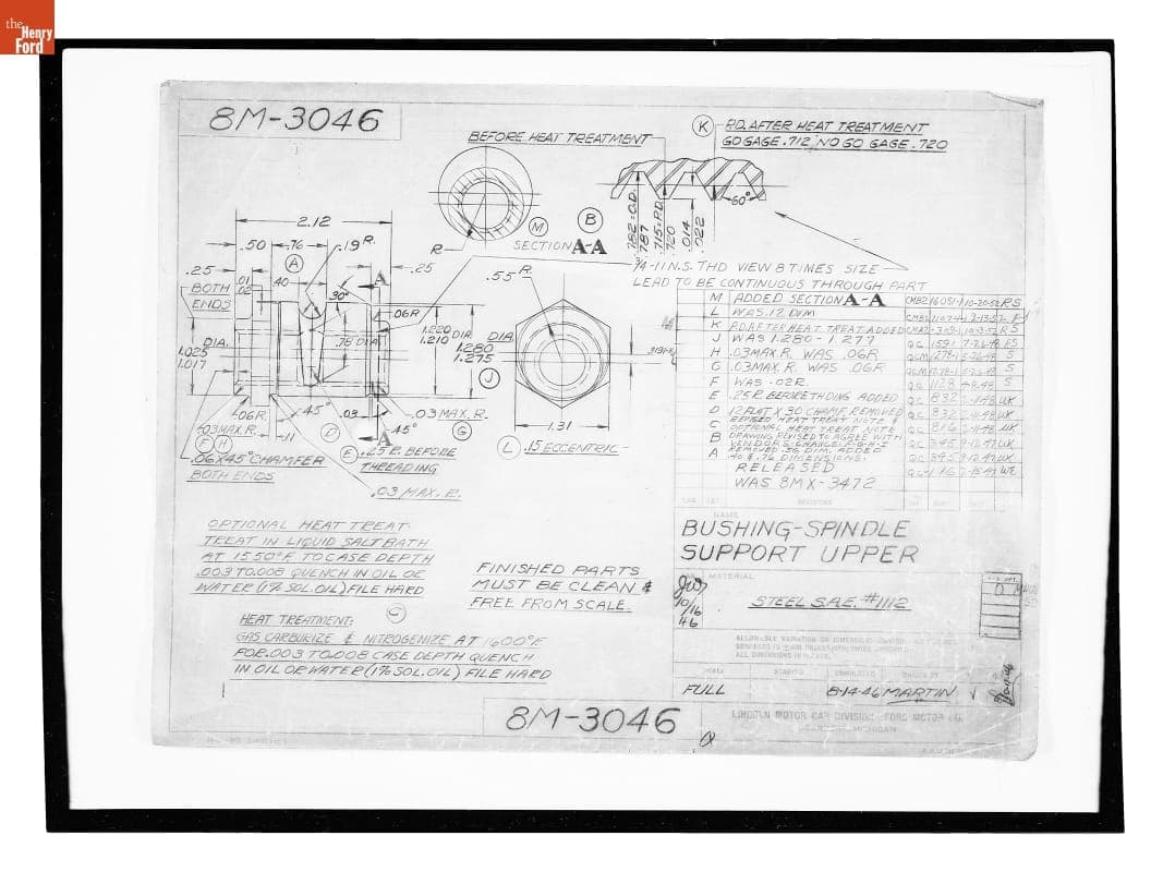 Drawing, "Bushing, Spindle Support Upper," Ford Automobile, October 20, 1952