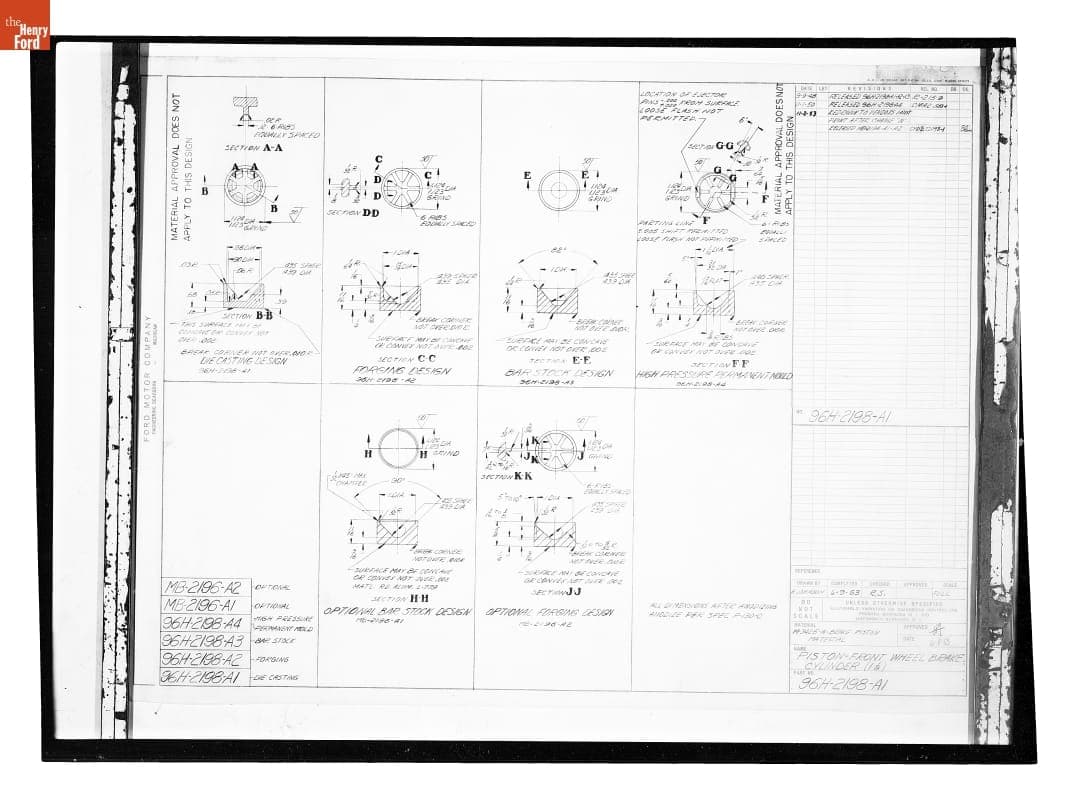 Drawing, "Piston - Front Wheel Brake Cylinder (1 1/8)," Ford/Lincoln Automobile, November 2, 1953