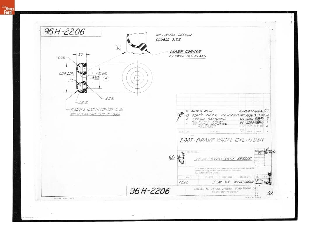 Drawing, "Boot - Brake Wheel Cylinder," Ford/Lincoln Automobile, October 31, 1950