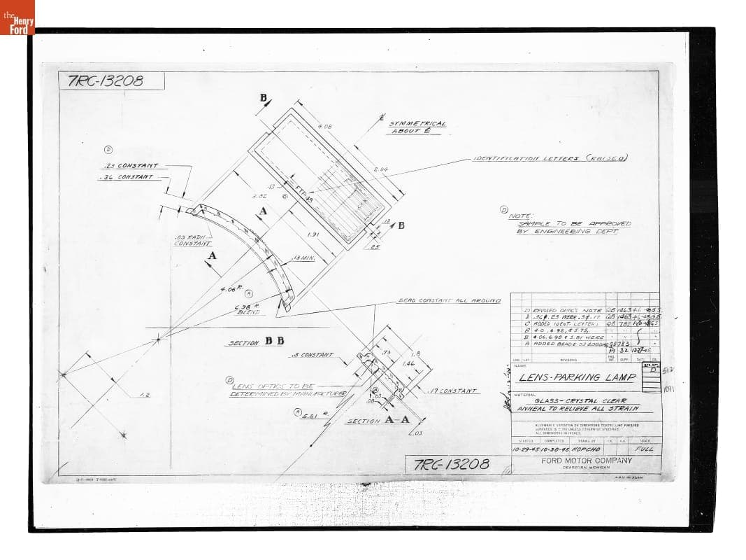 Drawing, "Lens - Parking Lamp," Ford Automobile, April 6, 1948