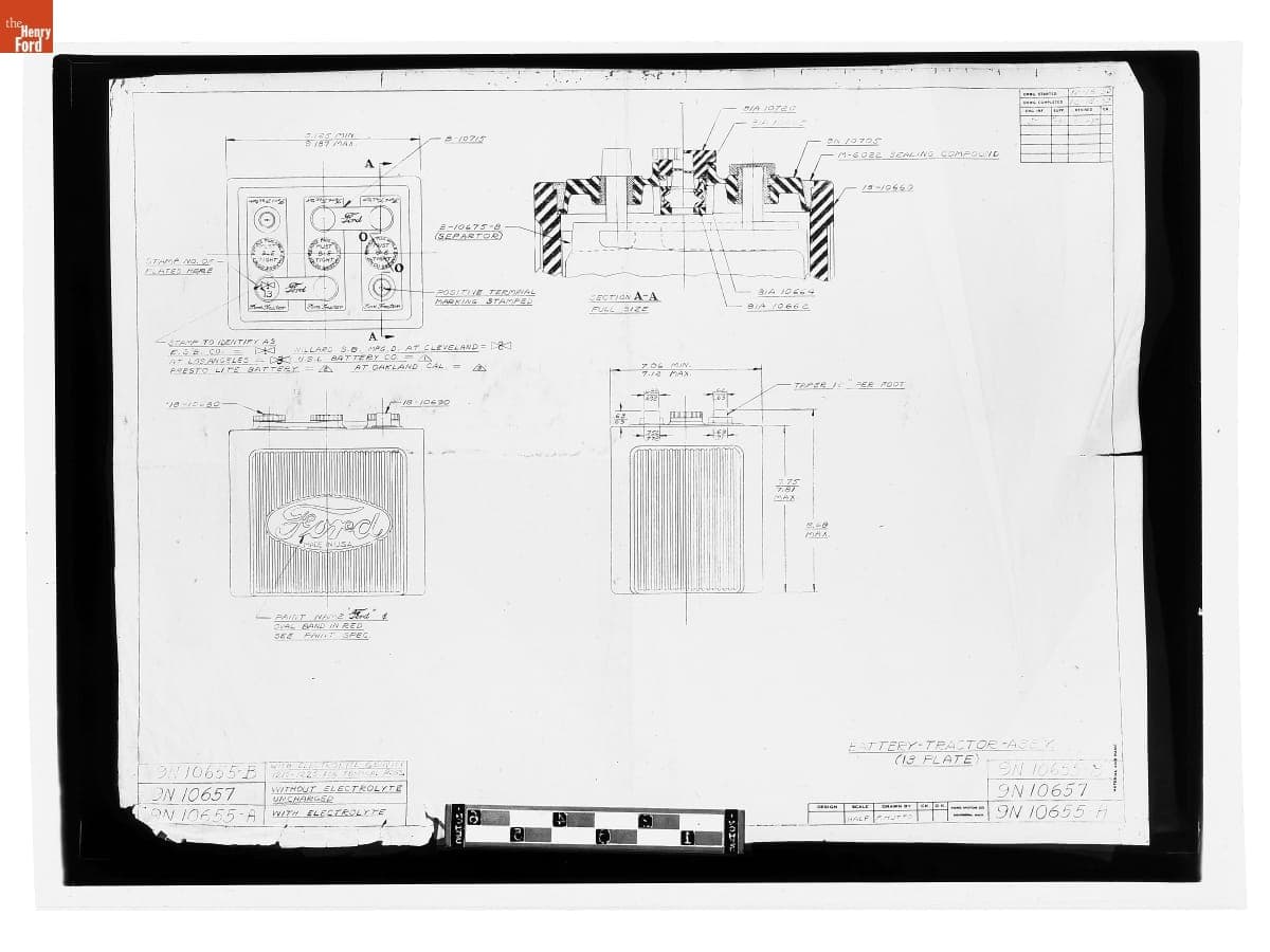 Drawing, "Battery - Tractor - Ass'y," Ford Tractor, December 21, 1939