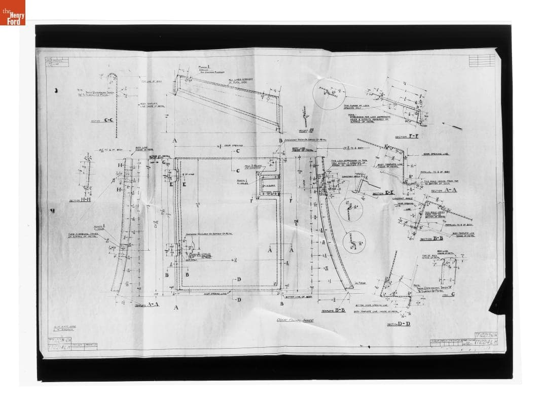 Drawing, "Door Panel - Inside," Ford Model T Truck, 1924