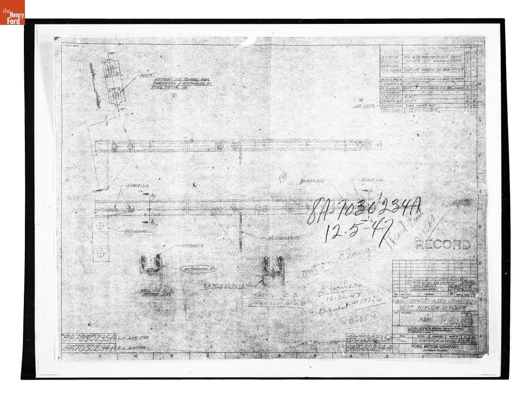 Drawing, "Bar & Brk'ts Assembly, Quarter Vent Window Division," Ford Automobile, December 5, 1947