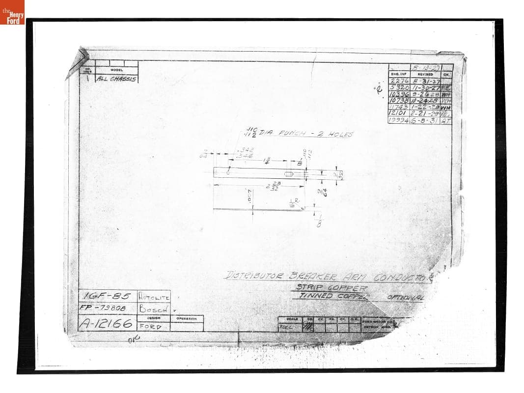 Drawing, "Distributor Breaker Arm Conductor," Ford Model A, June 8, 1931