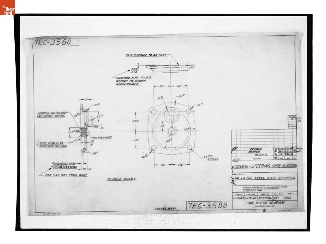 Drawing, "Cover - Steering Gear Housing," Ford Automobile, February 3, 1948
