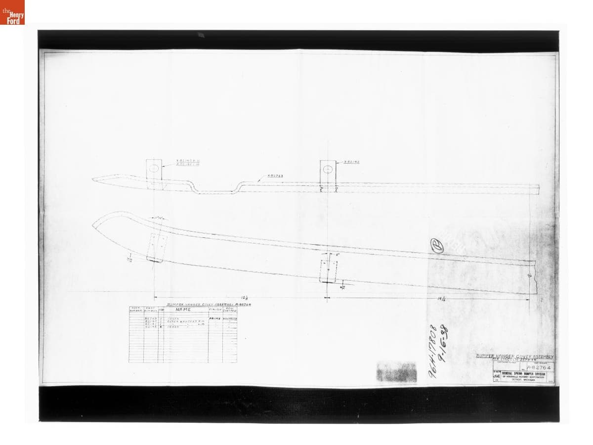 Drawing, "Bumper Hanger Cover Assembly for Lincoln Zephyr," September 16, 1938