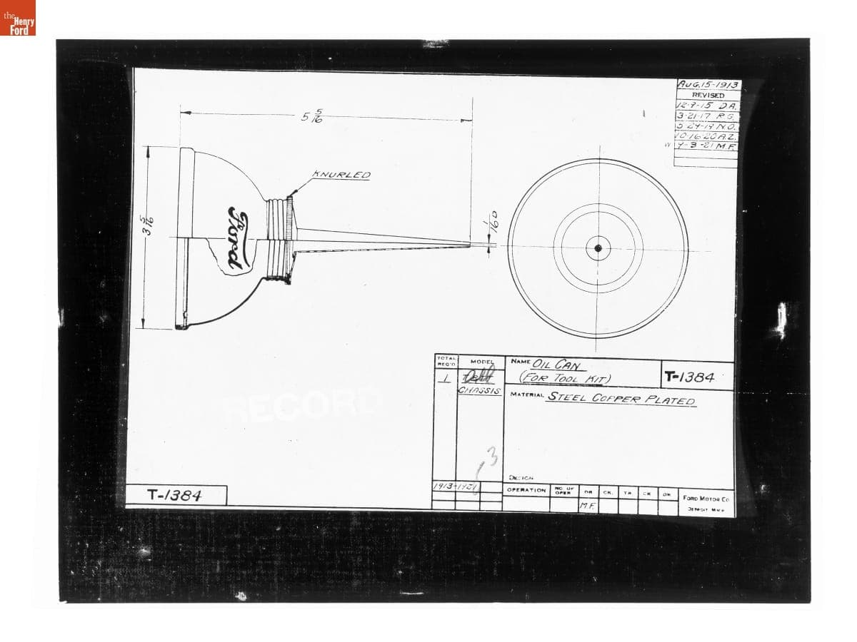 Drawing, "Oil Can (for Tool Kit)," Ford Model T, September 3, 1921