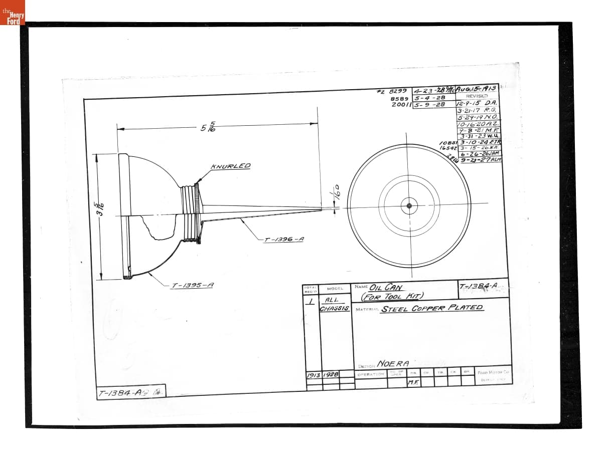Drawing, "Oil Can (for Tool Kit)," Ford Model T, May 9, 1928
