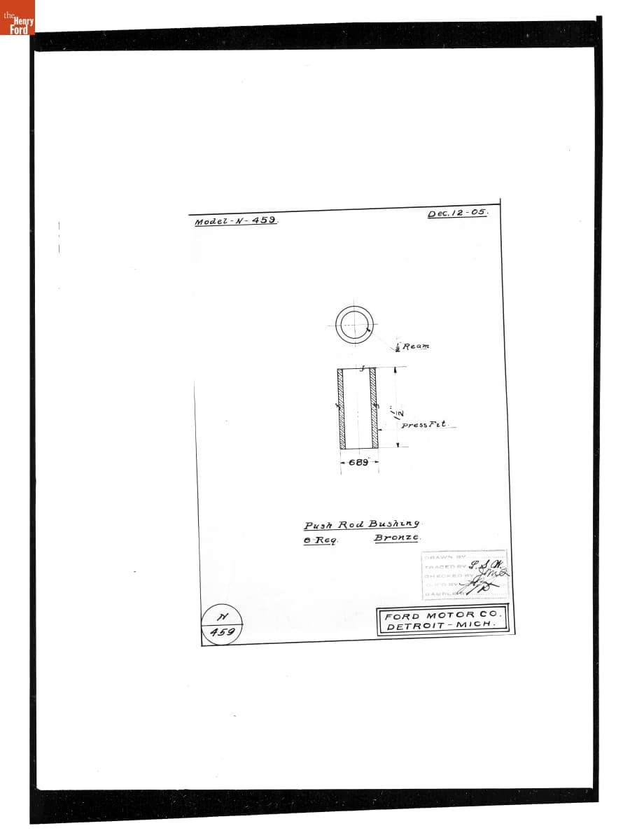 Drawing, "Push Rod Bushing," Ford Model N, December 12, 1905