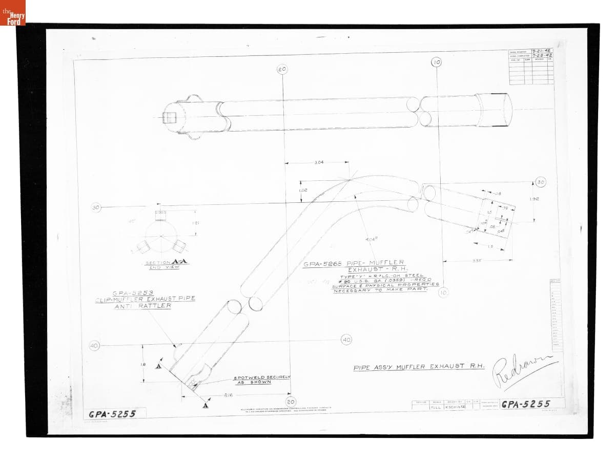Drawing, "Pipe Assembly Muffler Exhaust R.H.," Ford GPA, July 22, 1942