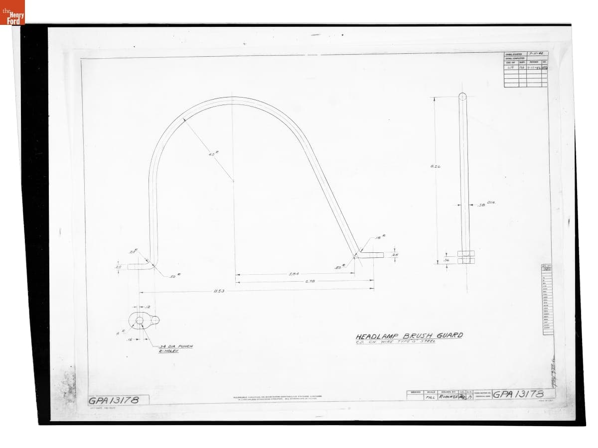 Drawing, "Headlamp Brush Guard," Ford GPA, July 22, 1942