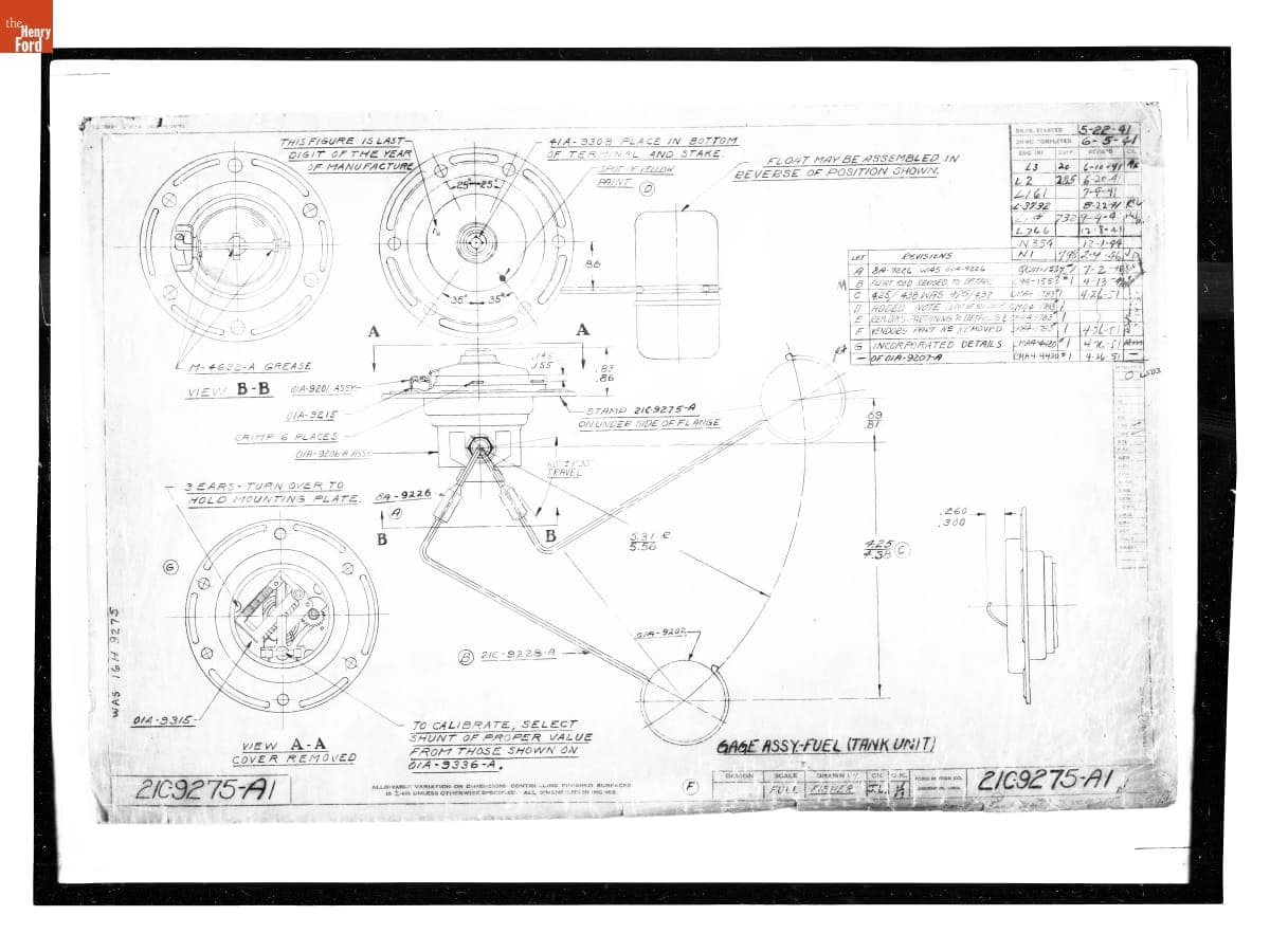 Drawing, "Gage Assy. - Fuel (Tank Unit)," Ford Automobile, April 26, 1951