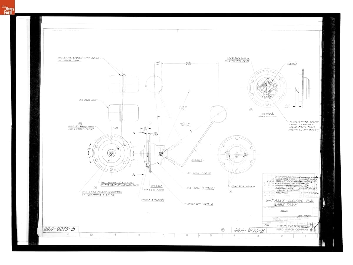 Drawing, "Unit Ass'y - Electric Fuel Gage Tank," Ford Automobile, April 26, 1951