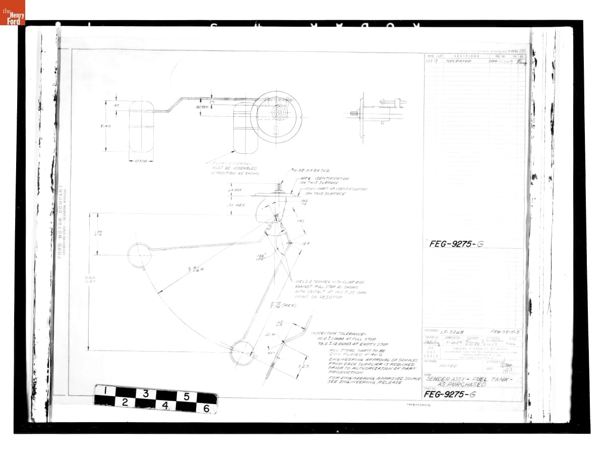 Drawing, "Sender Assy - Fuel Tank - As Purchased," Ford Automobile, March 29, 1957