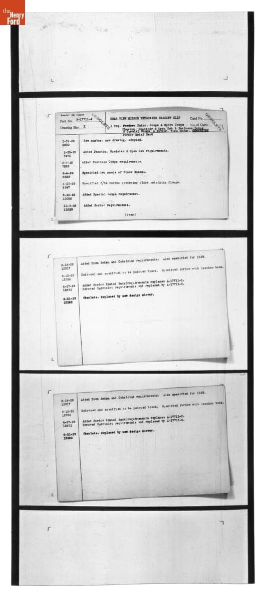 Engineering Release Notes, Rear View Mirror Retaining Bracket Clip, Ford Model A, 1928-1929