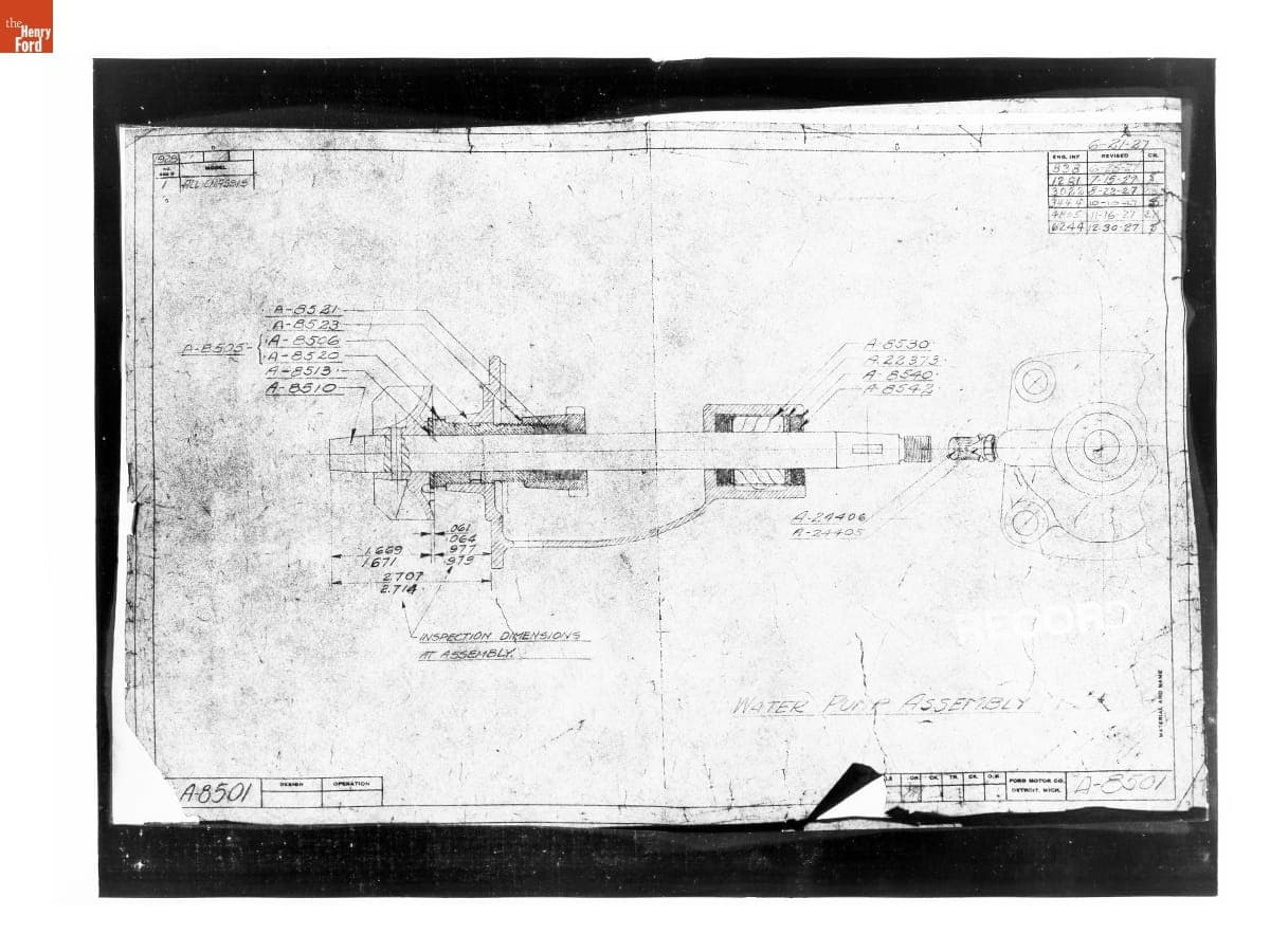 Drawing, "Water Pump Assembly," Ford Model A, December 30, 1927