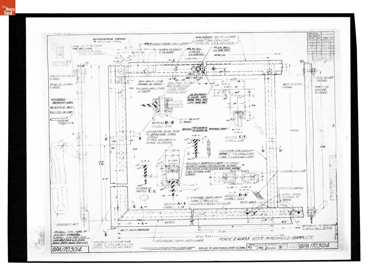Drawing, "Frame & Glass Ass'y. - Windshield - Complete," Ford GPA, December 4, 1943
