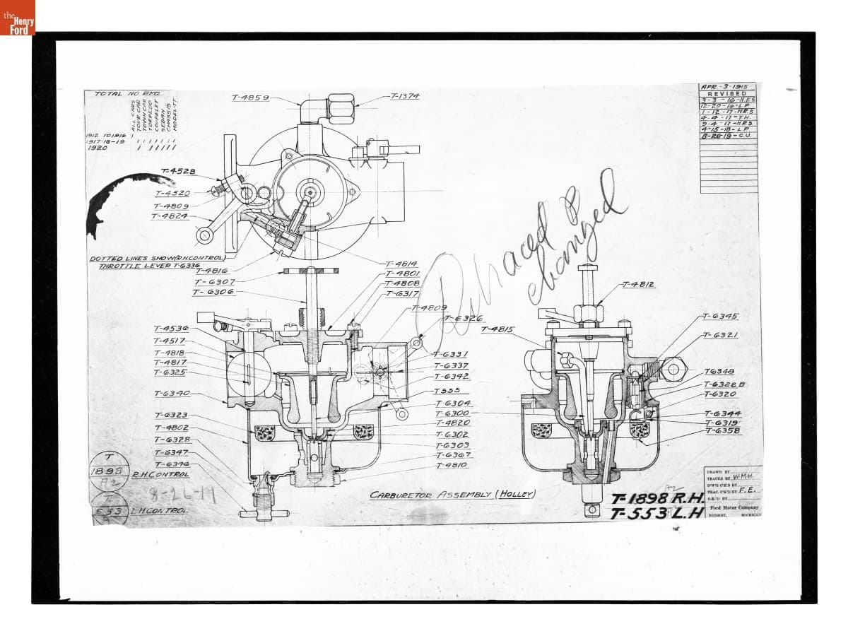 Drawing, "Carburetor Assembly (Holley)," Ford Model T, August 26, 1919