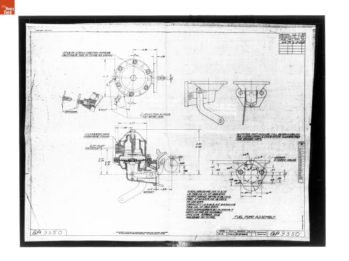 Drawing, "Fuel Pump Assembly," Ford GP, December 13, 1940
