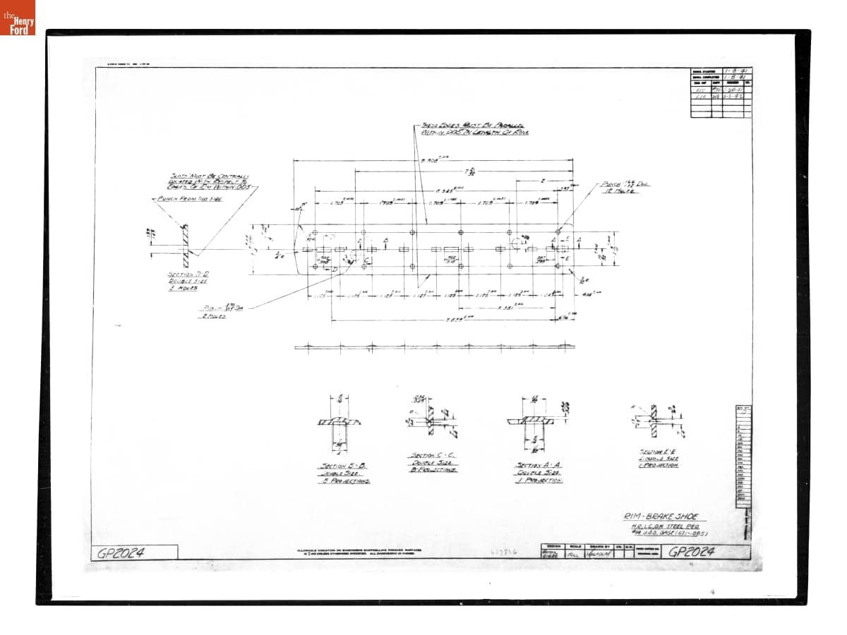 Drawing, "Rim - Brake Shoe," Ford GP, March 3, 1942
