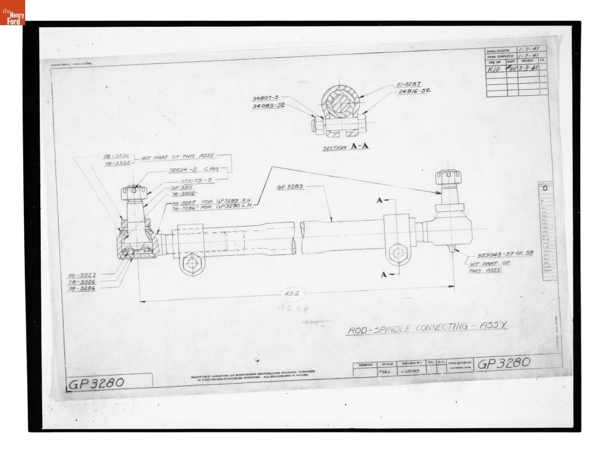 Drawing, "Rod - Spindle Connecting - Assembly," Ford GP, March 3, 1941