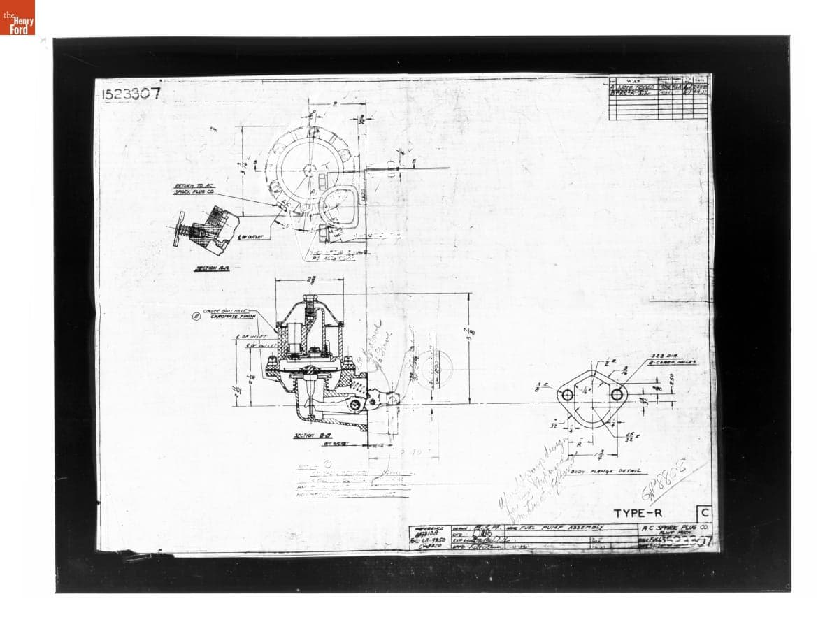 Drawing, "Fuel PUmp Assembly," Ford GP, April 9, 1937