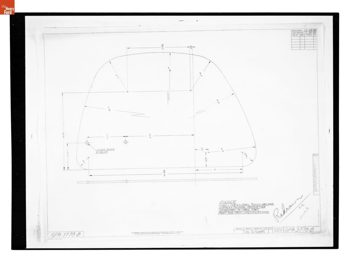 Drawing, "Rudder," Ford GPA, February 24, 1942