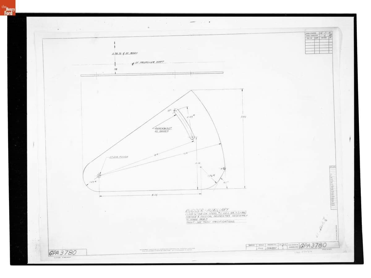 Drawing, "Rudder - Auxiliary," Ford GPA, January 2, 1942