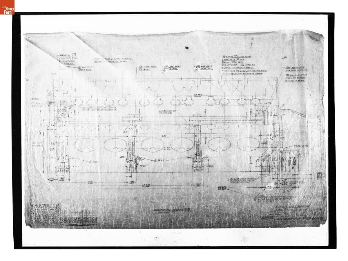 Drawing, "Cylinder Block," Sheet 7, Lincoln Automobile, July 24, 1946