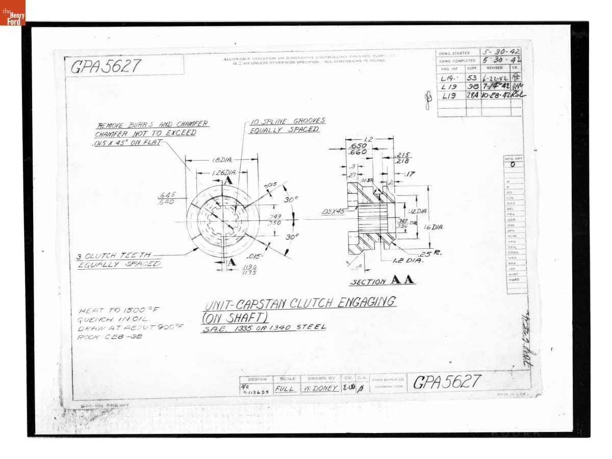 Drawing, "Unit - Capstan Clutch Engaging (on Shaft)," Ford GPA, October 28, 1942